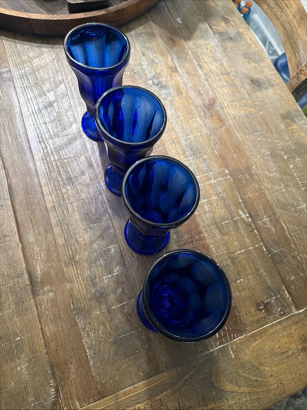 Anchor Hocking Deep Cobalt Blue Fluted Footed Glasses - Set of 4